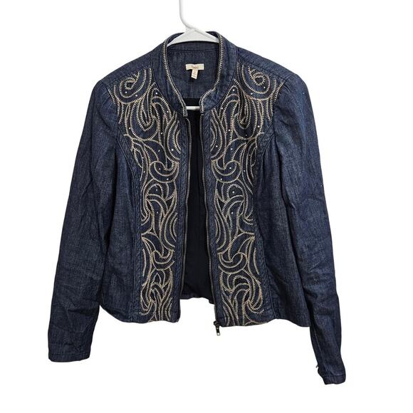Reba Womens Western Embroidered Full Zip Long Sleeve Denim Jacket Size Small - Picture 2 of 7